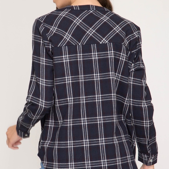 CHECKER WOVEN TOP (NAVY) - Picture 2 of 2